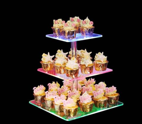 Custom wholesale acrylic 3 tiers LED cupcake stand for wedding