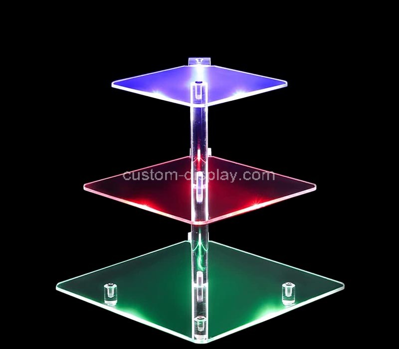 Wholesale custom acrylic 3 tiers party cake LED display stands