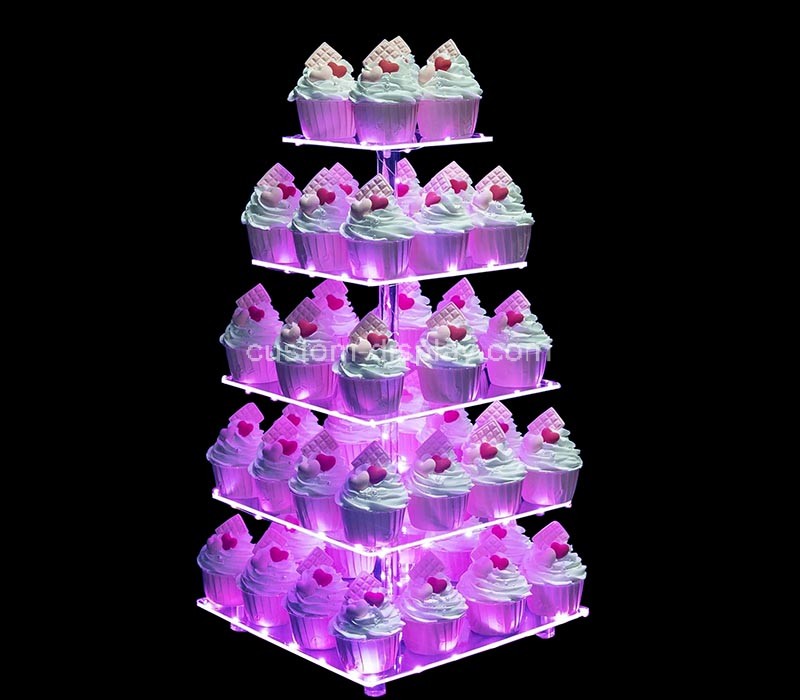 Wholesale custom acrylic 5 tiers cupcake LED holder stands