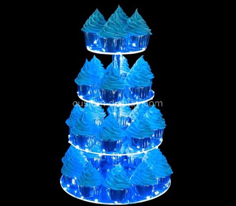 Wholesale custom acrylic 4-tier cupcake LED display holder